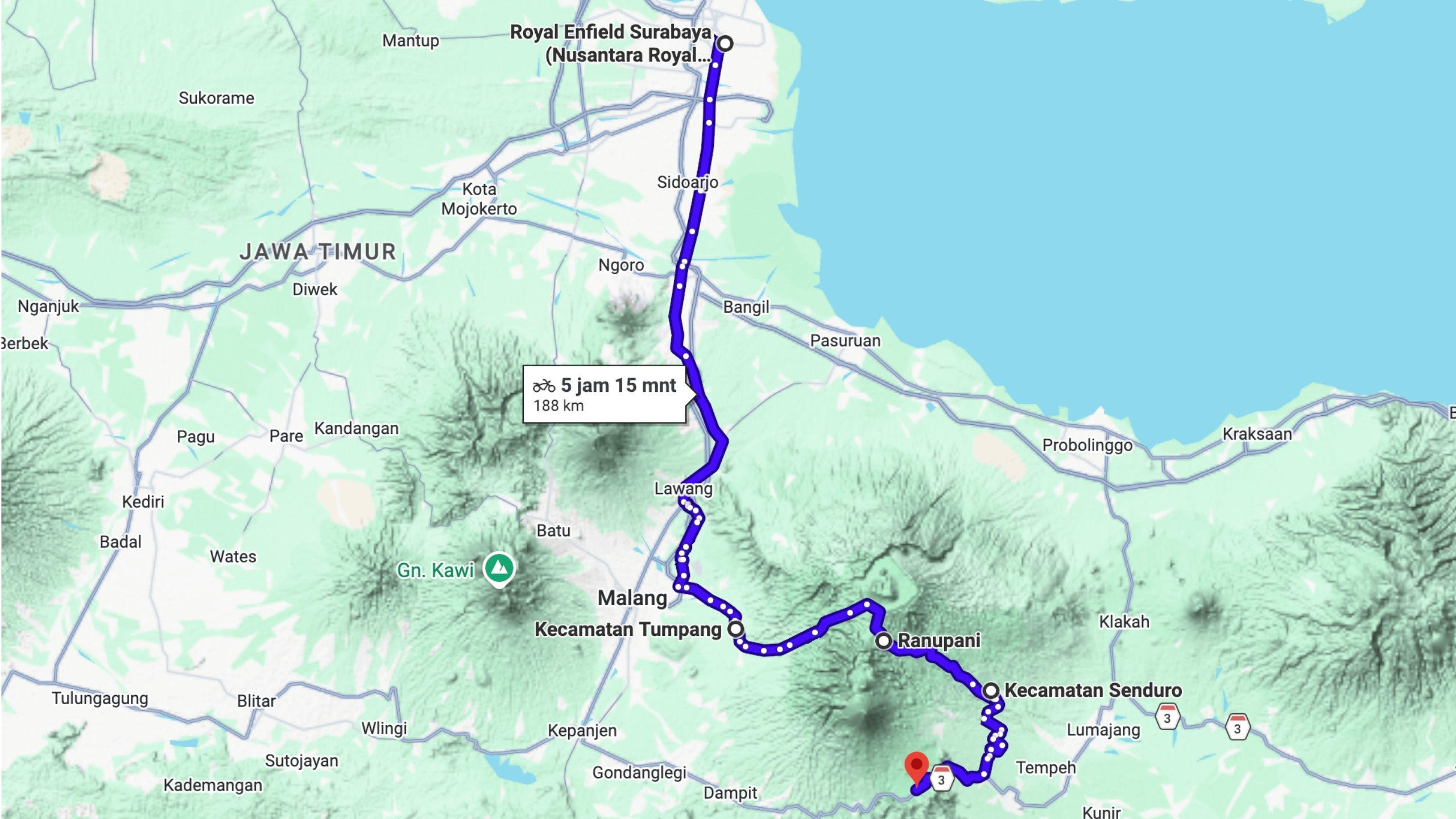 Peta Rute Surabaya - Pronojiwo